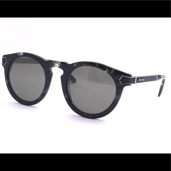Pier Martino Sunglasses Black Marble Acetate & Leather Temples #8321-6 New HTF - Picture 12 of 14